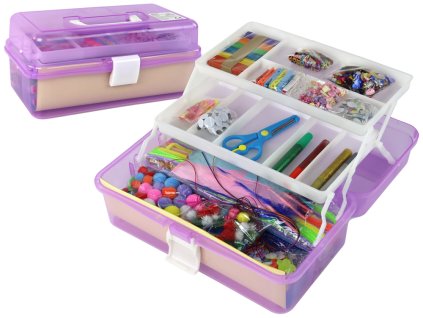 Dětská kreativní sada ve fialovém rozkládacím kufru