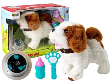 Battery-operated Plush Dog White in Brown Patched Accessories Sound
