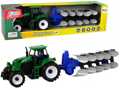 Tractor with Plow Plastic Green Blue