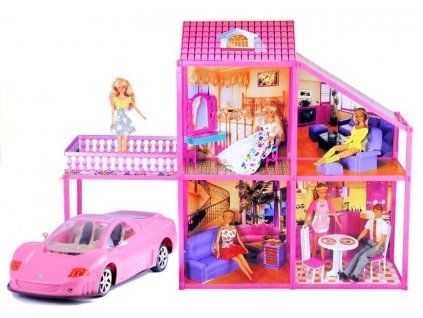Folded Large Villa for Dolls 76 cm + Pink Car + Accessories