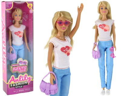 Anlily Children's Doll Long Blonde Hair Handbag Glasses White Blouse