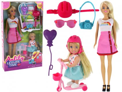 Barbie panenka Anlily s holčičkou na koloběžce