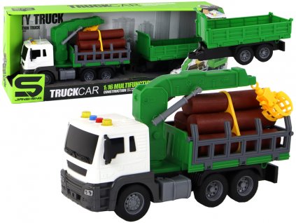 Truck With Crane Friction Drive Sounds Green Wood 1:16