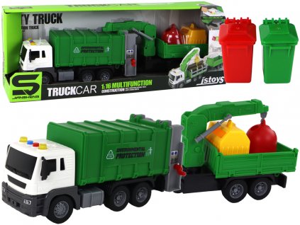 Garbage Truck With Crane Friction Drive Green 1:16