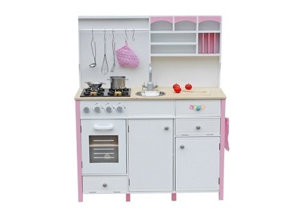 Dětská dřevěná kuchyňka růžovo-bílá