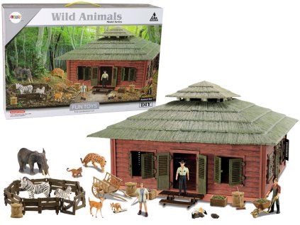 Sada zvířátek safari s přístřeškem ohradou a figurkami