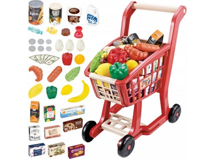 Nákupní vozík s potravinami červený 6