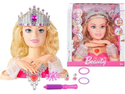313863 stylingova hlava panenky blond vlasy s korunkou a doplnky