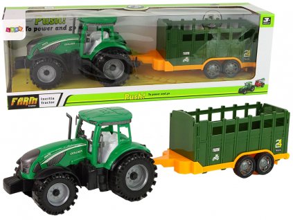 Farmářský traktor s přívěsem - zelený