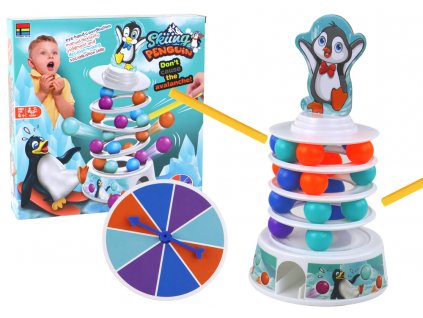 Arkádová hra - balanční věž s tučňákem a balónky