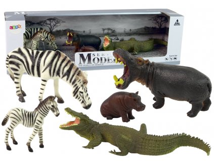 Africa Wild Animals Hippo Zebra Figurine Set