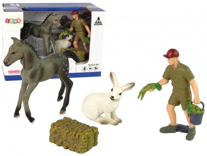Animal Figurine Set Horse Grey Hare Farmer