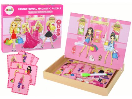 A set of educational magnetic puzzles with a Barbie motif