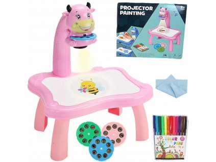 Kreativní stůl pro kreslení s projektorem - růžová kravička