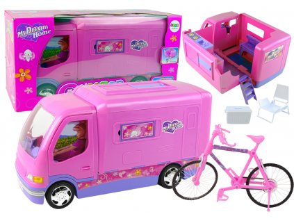 Camper Camping Pink Vehicle For Doll Bike 50 cm