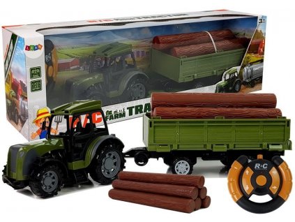 Green Tractor with Wood Bale Trailer 2.4G Remote Controlled