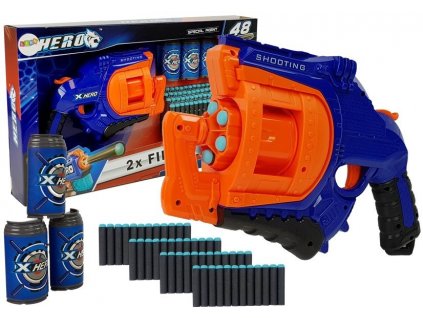 Velká pistol na pěnové náboje 48 ks - oranžovo/modrá