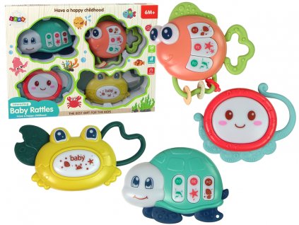 Baby Rattles Set of 4 Pieces Tortoise Fish Sea Animals Teether