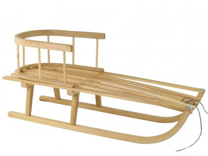 Wooden sled with a backrest and a string of sleds