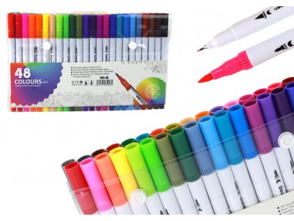 Set of 48 double-sided markers in various colors in an organizer