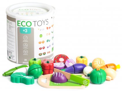 Ecotoys dřevěná zelenina na krájení + příslušenství 20ks