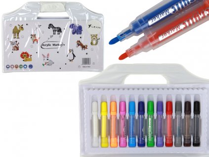 Set of Colored Acrylic Markers in a Suitcase, 12 Pieces