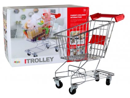 Shopping cart, metal basket for children, silver, large