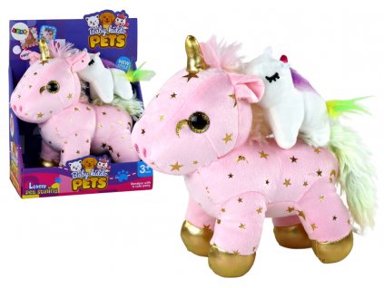 Unicorn Plush Sleeping Animal Lullaby Pink With Stars Set