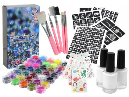 Sada tetování Glitter Glue Brushes, 5 standardních tetování 187 vzorů