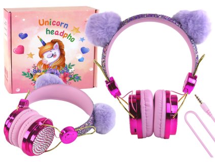 Wired headphones in shades of pink, adjustable ears, microphone