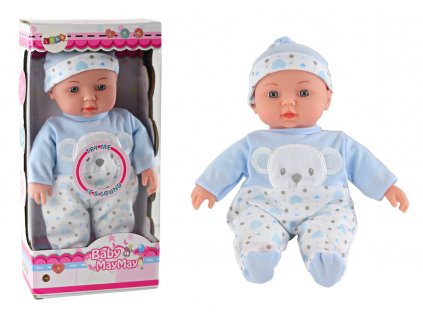 Baby doll, blue pajamas with teddy bear, hat, sounds