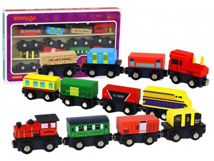 Train Train Wooden Locomotive Magnet Carriages Mix Set 12 pieces.