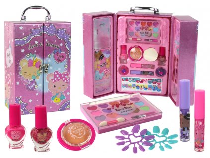 Beauty Makeup and Nail Set in a Pink Suitcase