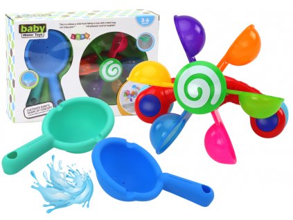 Rotating Bath Toy Colorful Bowls Two Spoons
