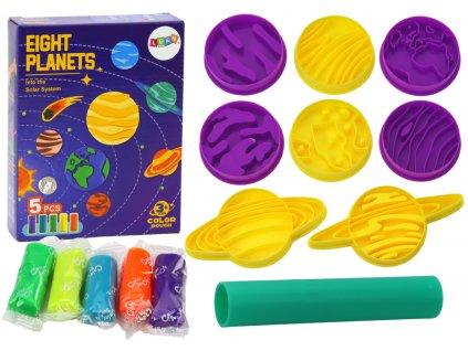 Plastic Set of Play-Doh 8 Planets Molds 5 Colors