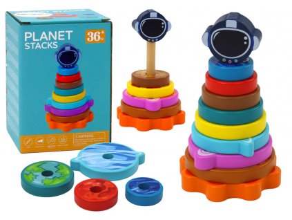 Pyramid Sorter Wooden Pyramid Puzzle Planets Space 10 pieces.