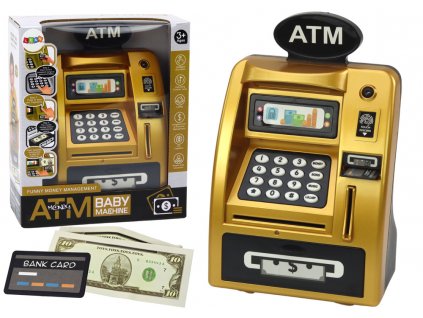 ATM Piggy Bank For Children Learning To Save Gold Black