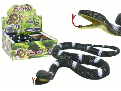 Umělý gumový had černý s bílými pruhy