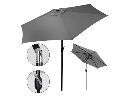Zahradní deštník s klikou, 6 žeber, šedý 270 cm