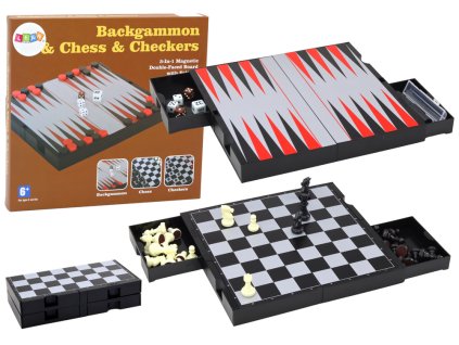 3in1 Game Set Magnetic Board Chess Checkers Backgammon