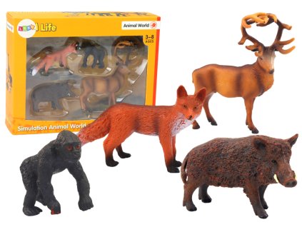 Set of Figurines: Forest Animals, Deer, Boar, Fox, Gorilla