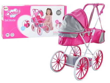 Doll Stroller Metal Bag Big Wheels Pink