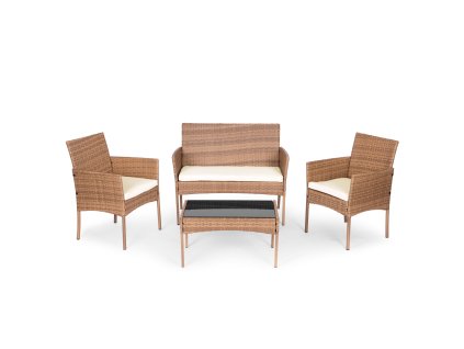 Komplet mebli ogrodowych z technorattanu kanapa stolik fotele brązowy