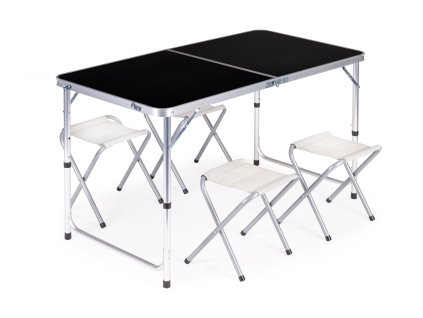 Turistický skládací stůl sada 4 židlí černá