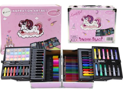 333450 umelecka sada v rozsiritelnem kufru s jednorozcem 133 kusu