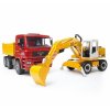 Sklápěč MAN TGA Bruder 02751 + bagr LIEBHERR