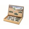 A set of educational magnetic puzzles with a land war motif