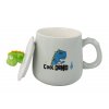 Dinosaur Blue Ceramic Mug, Lid, Spoon, 350ml