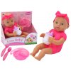 Baby doll, pink clothes, headband, feeding accessories