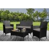 Zahradní set stůl 2x křeslo lavice technorattan černá/šedá